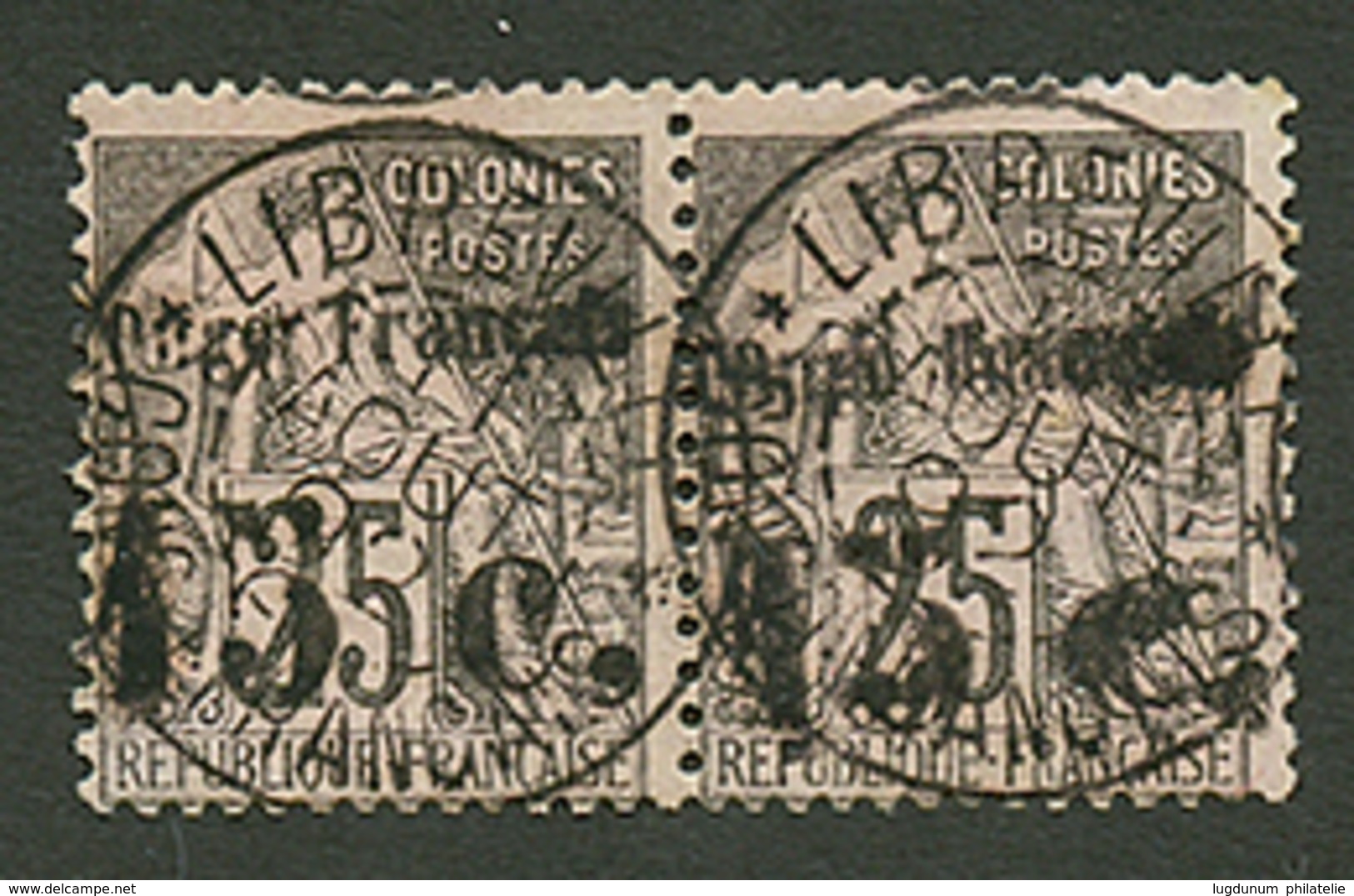 CONGO : Paire 15c S/ 25c (n°7a) Variété SURCHARGE DOUBLE Tenant à Normal Obl. RARE. Signé SCHELLER. TTB. - Andere & Zonder Classificatie