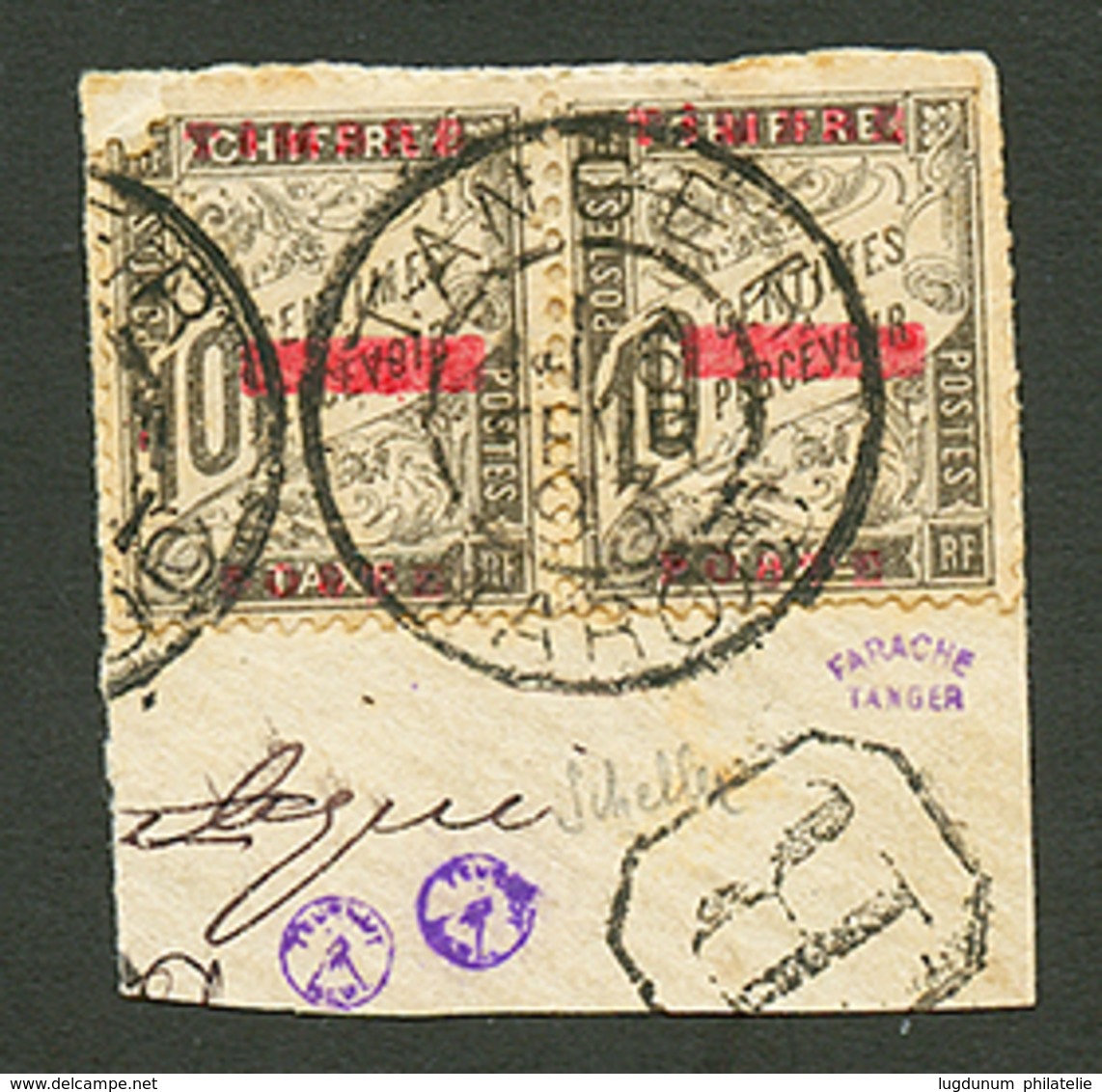 MAROC : Paire 10c (n°10) Obl. Sur Fragment. Un Ex. TB Et Un Ex. Pd Coin Supérieur Droit. Timbre Rare En Paire. Cote 1800 - Andere & Zonder Classificatie