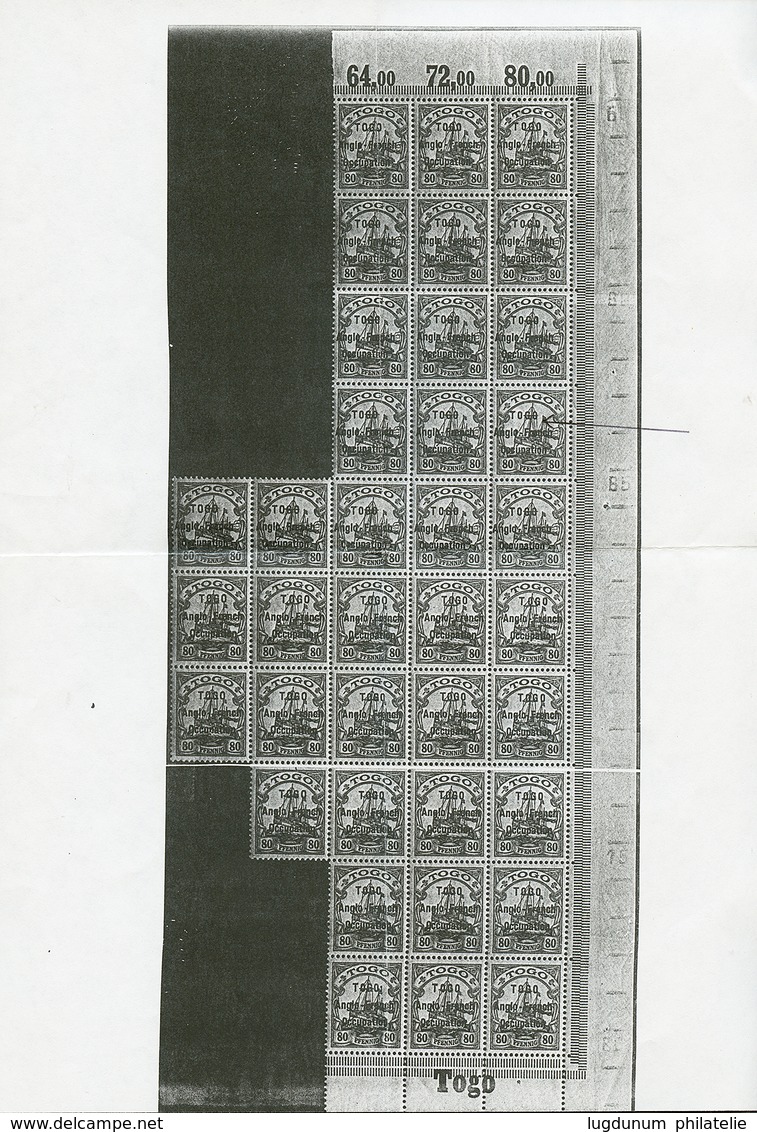 TOGO - ANGLO FRENCH OCCUPATION 80pf(n°40) Neuf Sans Charnière **. Ce Timbre Provient D'un Bloc De 37 (CERTIFICAT HOLCOMB - Autres & Non Classés