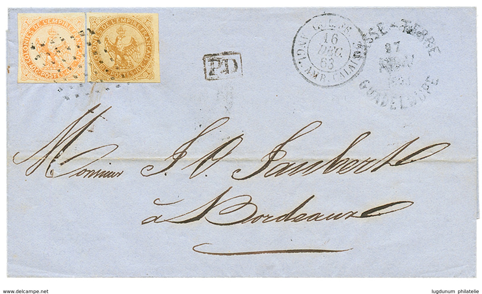 GUADELOUPE : 1863 AIGLE 10c + 40c TTB Margés Sur Lettre De BASSE-TERRE. Rare Dans Cette Qualité. TTB. - Otros & Sin Clasificación