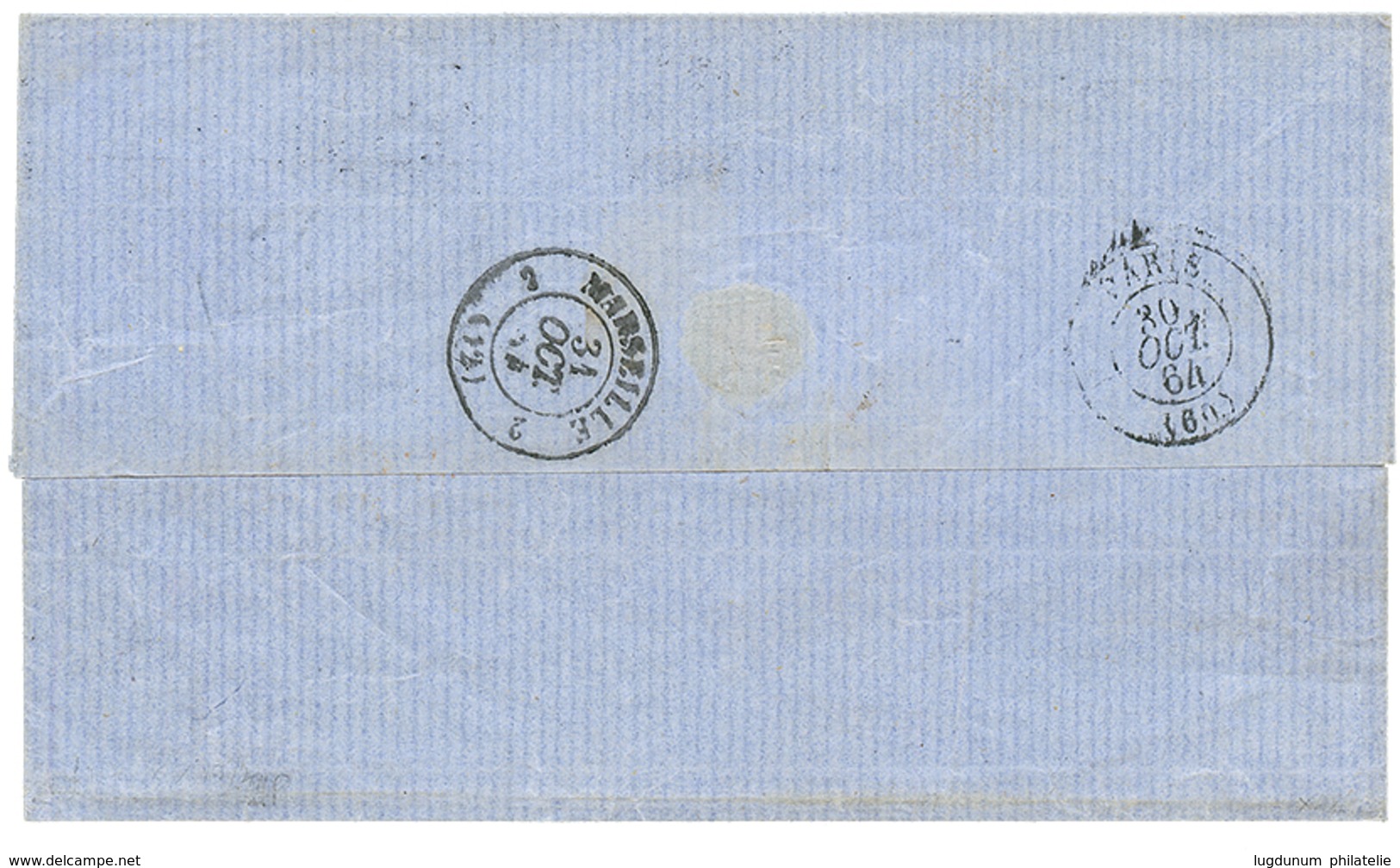 GUADELOUPE : 1864 AIGLE 10c(x3) + 40c Obl. Cachet à Date MARSEILLE Sur Lettre De POINTE A PITRE Pour MARSEILLE. RARE. TB - Autres & Non Classés