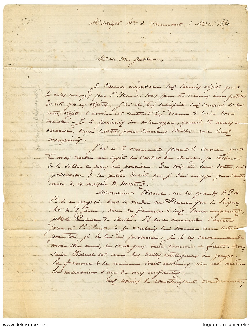 "MARTINIQUE - MARIGOT" : 1870 AIGLE 10c + 40c Obl. MQE Sur Lettre Avec Texte Daté "MARIGOT" Pour La FRANCE. Origine RARE - Andere & Zonder Classificatie