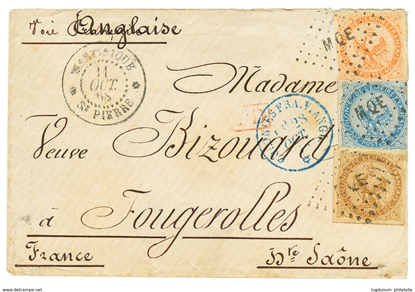 MARTINIQUE : 1868 AIGLE 10c + 20c + 40c Obl. MQE + MARTINIQUE ST PIERRE Sur Env. Pour La FRANCE. Superbe. - Autres & Non Classés