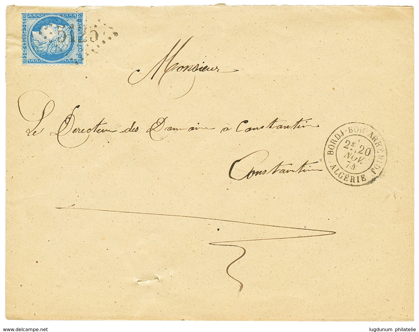 1874 25c (n°60) Obl. GC 5125 + BORDJ-BOU-ARRERIDJ Sur Lettre Pour CONSTANTINE. Cote 600€. TTB. - Andere & Zonder Classificatie