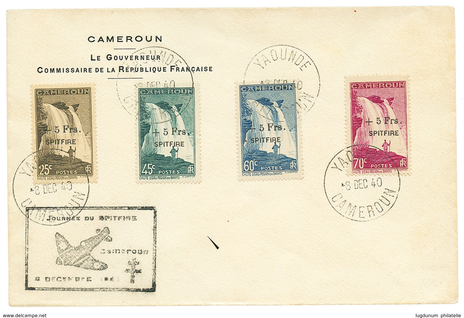 1940 Série SPITFIRE N°236 à N°239 Obl. YAOUNDE CAMEROUN Sur Enveloppe. Cote Des Timbres Détachés = 450€. Superbe. - Andere & Zonder Classificatie