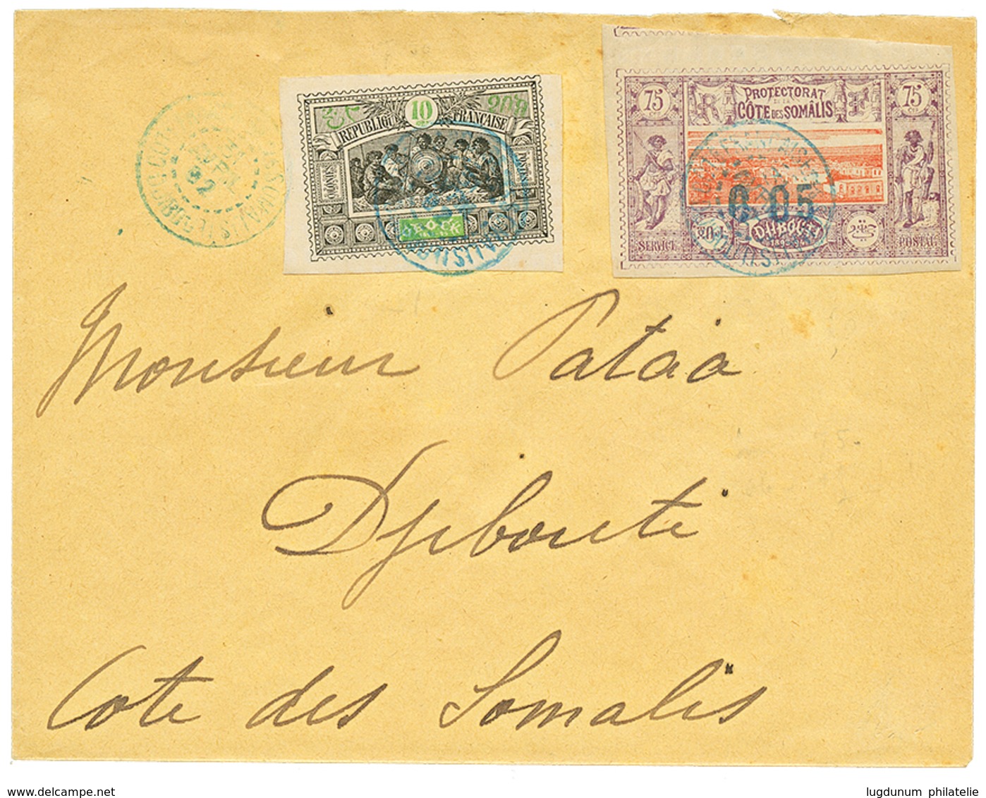 1892 0,05 S/ 75c(n°23) + OBOCK 10c Obl. DJIBOUTI Sur Enveloppe Pour La COTE DES SOMALIS. TTB. - Autres & Non Classés