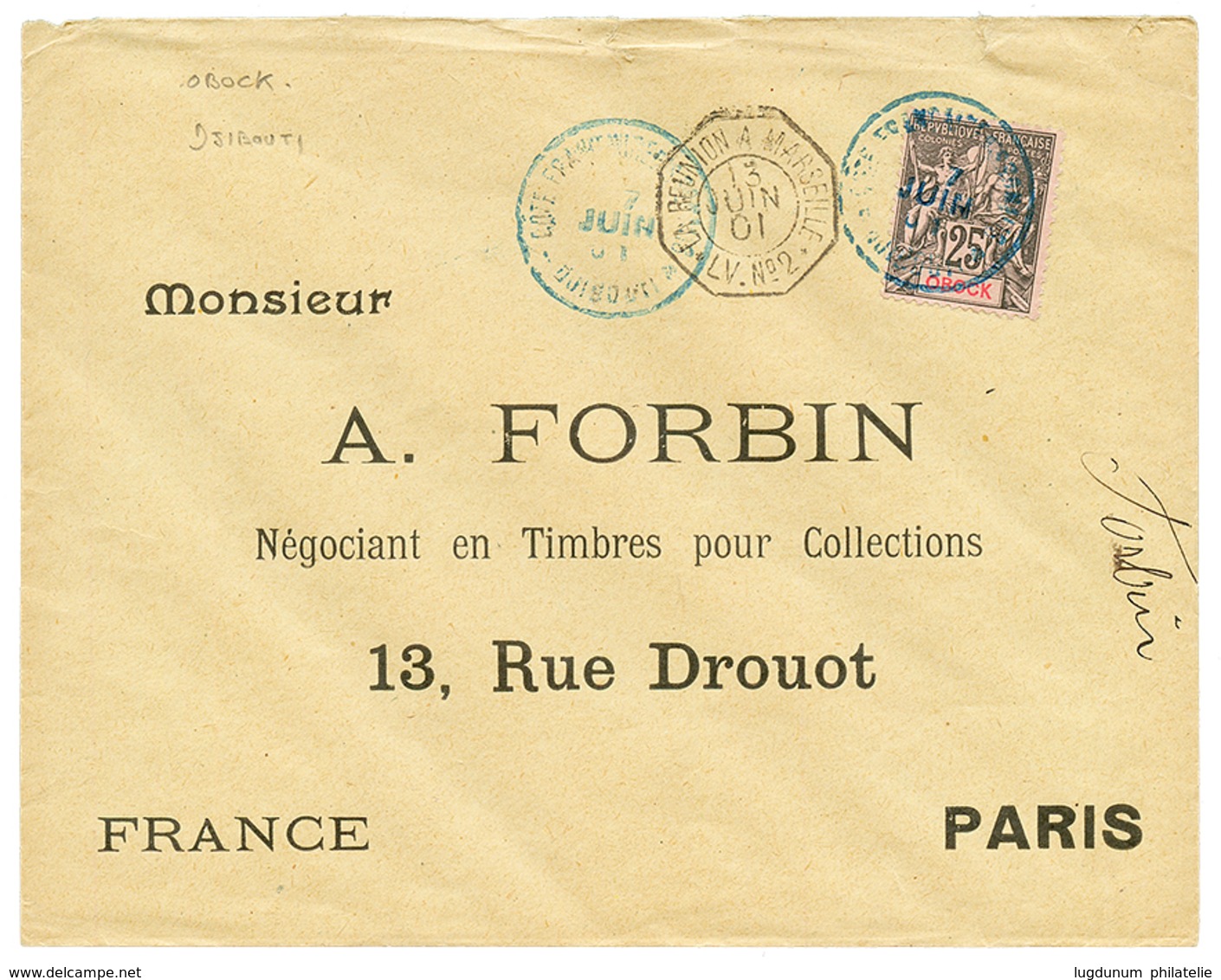 1901 OBOCK 25c Obl. COTE FRANCAISE SOMALIS DJIBOUTI Sur Enveloppe Pour PARIS. TB.CO - Autres & Non Classés