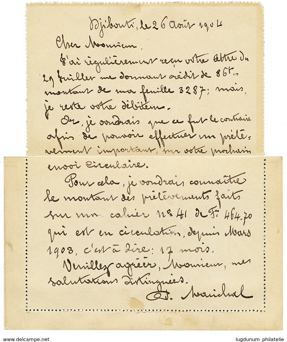 1904 Entier FRANCE 15c MOUCHON (avec Texte) Obl. DJIBOUTI COTE FRANCAISE DES SOMALIS Pour La BELGIQUE Taxé à L' Arrivée  - Otros & Sin Clasificación