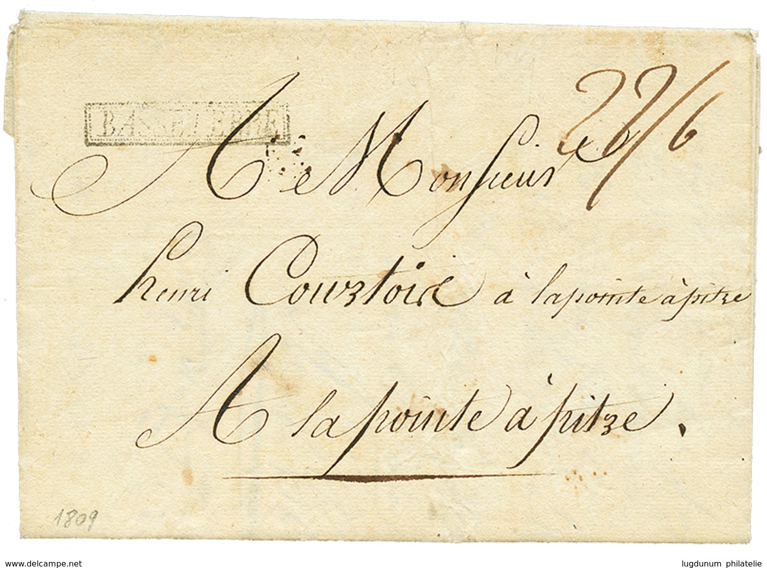 1809 Cachet Encadré BASSE-TERRE (Jamet N°4) Sur Lettre Pour POINTE A PITRE. TB. - Other & Unclassified