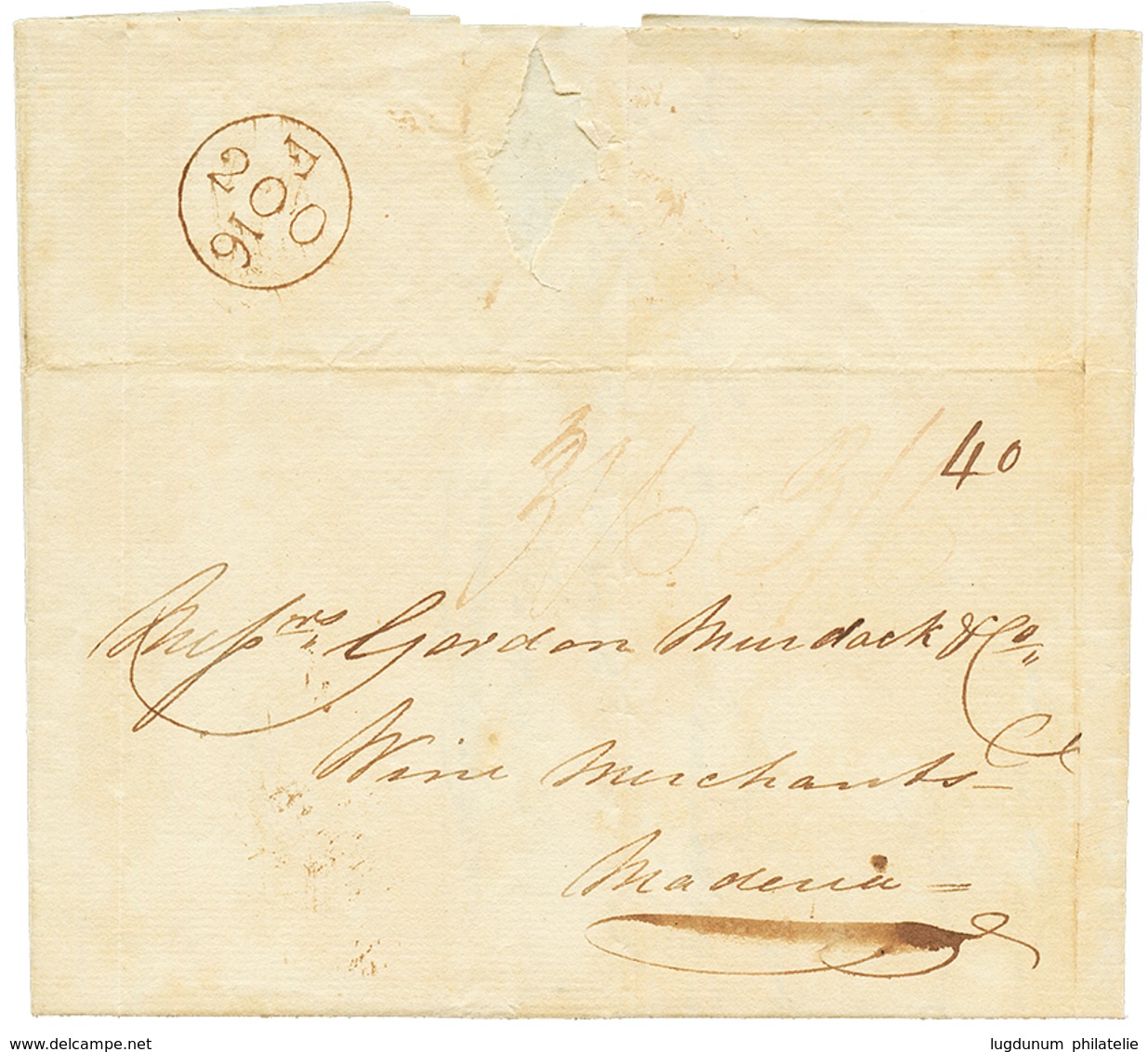1816 Taxe 40 Portuguaise Sur Lettre Avec Texte Daté "GUADELOUPE 1 Fevrier 1816" Pour MADEIRA. TTB. - Autres & Non Classés