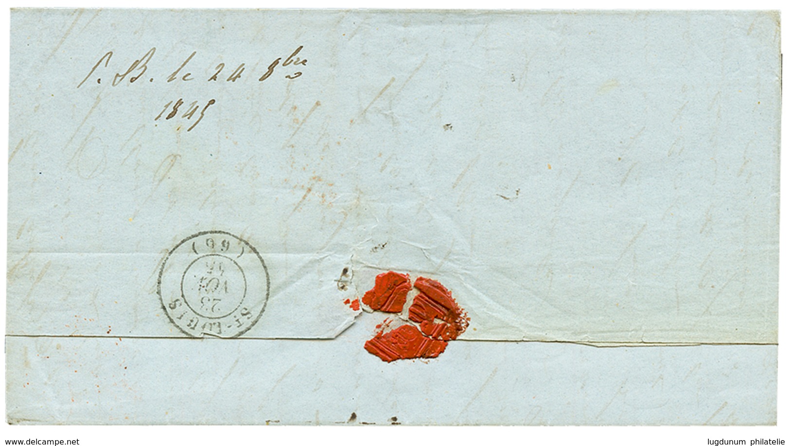 "PETIT BOURG Manuscrit" : 1845 Marque Manuscrite "P.B Le 24 8bre 1845" (Jamet N°1 = Indice 7) Au Verso D'une Lettre Sur  - Autres & Non Classés