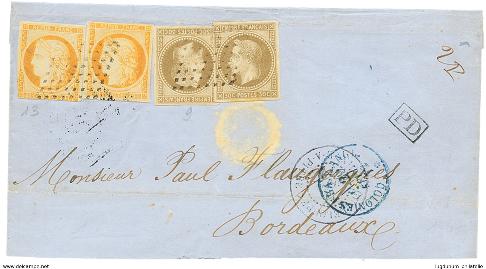 1872 CG 40c(x2) Pd + 30c(x2) Sur DEVANT De Lettre Avec Rabats. B/TB. - Otros & Sin Clasificación