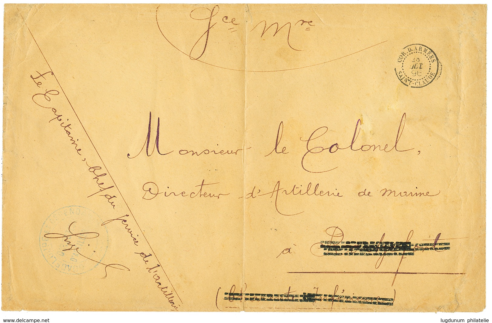 1896 COR. D' ARMEES SAINT CLAUDE Sur Grande Enveloppe (pd) En Franchise Pour La FRANCE. RARE. TB. - Sonstige & Ohne Zuordnung