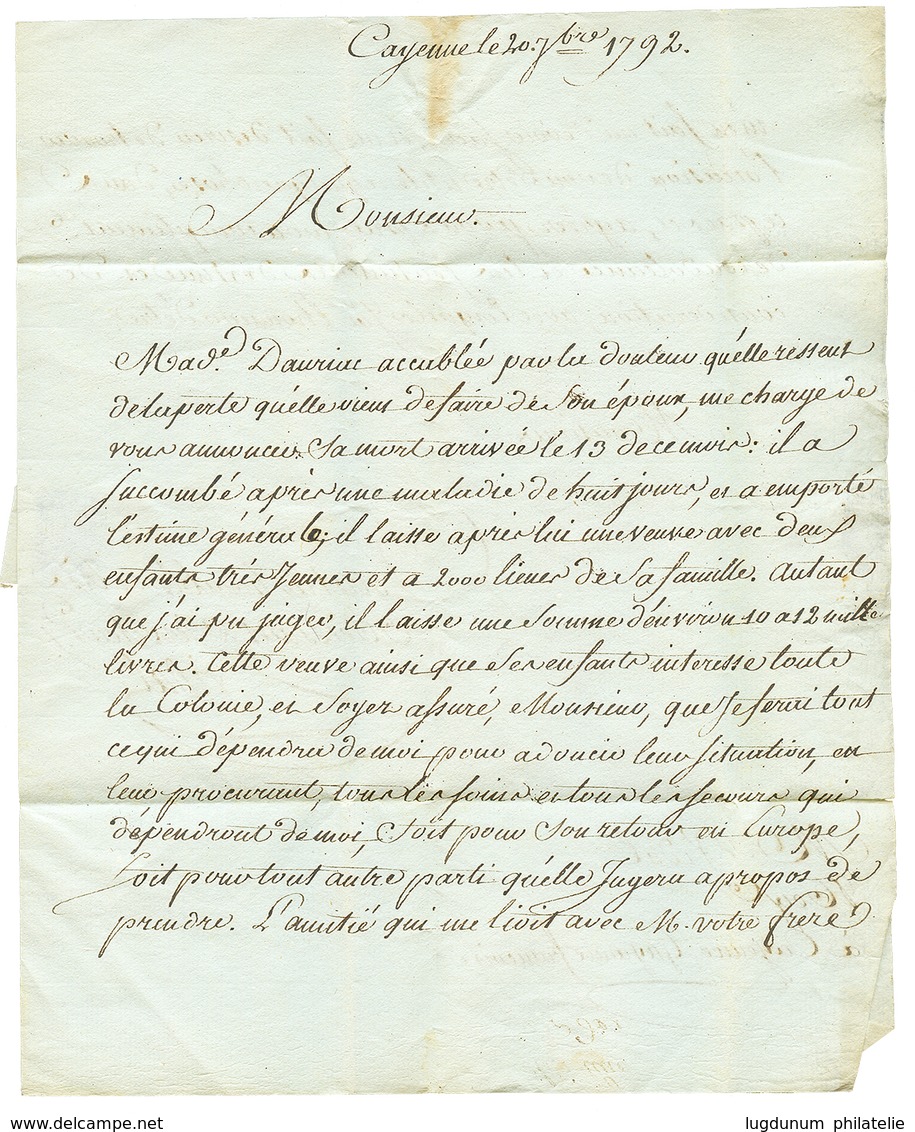 1792 COLONIE PAR ROCHEFORT Sur Lettre Avec Texte De CAYENNE Pour GRENOBLE. Rare à Cette Date. TB. - Otros & Sin Clasificación