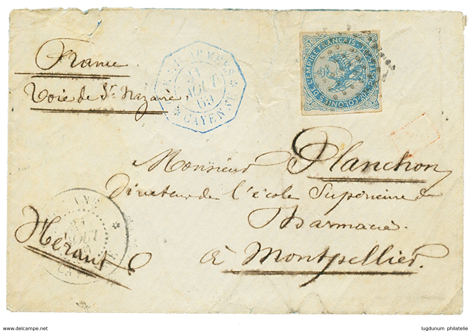 1869 20c AIGLE TB Margé + CORR. D'ARMEES CAYENNE Bleu Sur Env(pd) De Militaire Pour La FRANCE. TB. - Otros & Sin Clasificación