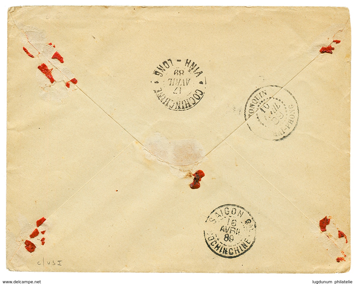 1889 COLONIES GENERALES Entier Postal 15c + 15c (entier Découpé) + 10c Obl. Cachet Peu Lisible TONKIN En RECOMMANDE Pour - Andere & Zonder Classificatie