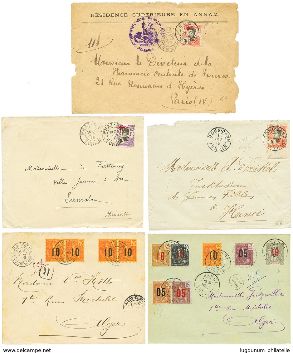 TONKIN : 1913/18 Lot De 13 Lettres Avec émissions Surchargées Dont CROIX-ROUGE. TB. - Otros & Sin Clasificación