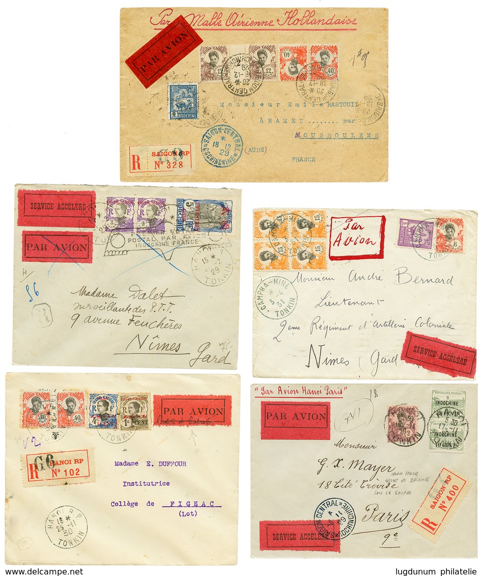 TONKIN - POSTE AERIENNE : 1929/31 Lot De 6 Lettres Dont Courrier ACCIDENTE à AKYAB BIRMANIE. TB - Autres & Non Classés