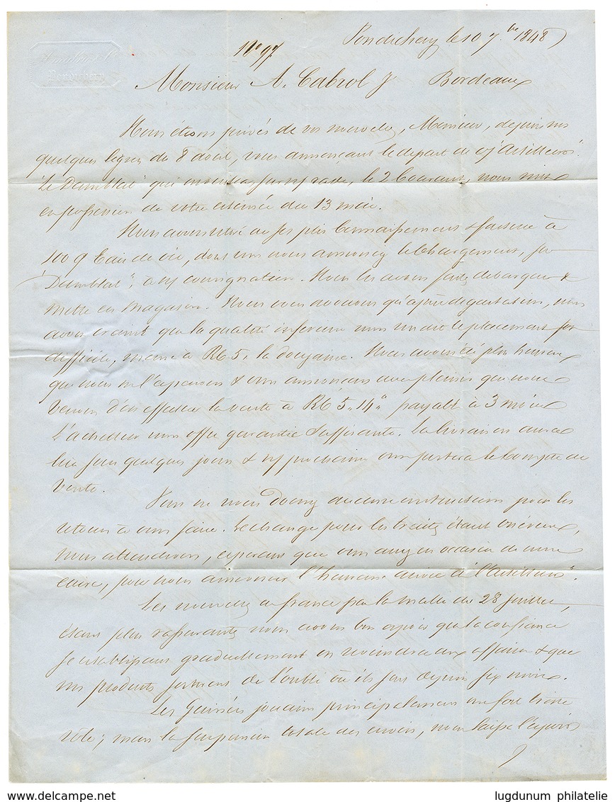 1848 PONDICHERY/Paid + Taxe 19 + INDIA PAID Sur Lettre Avec Texte De PONDICHERY Pour BORDEAUX. TB. - Otros & Sin Clasificación