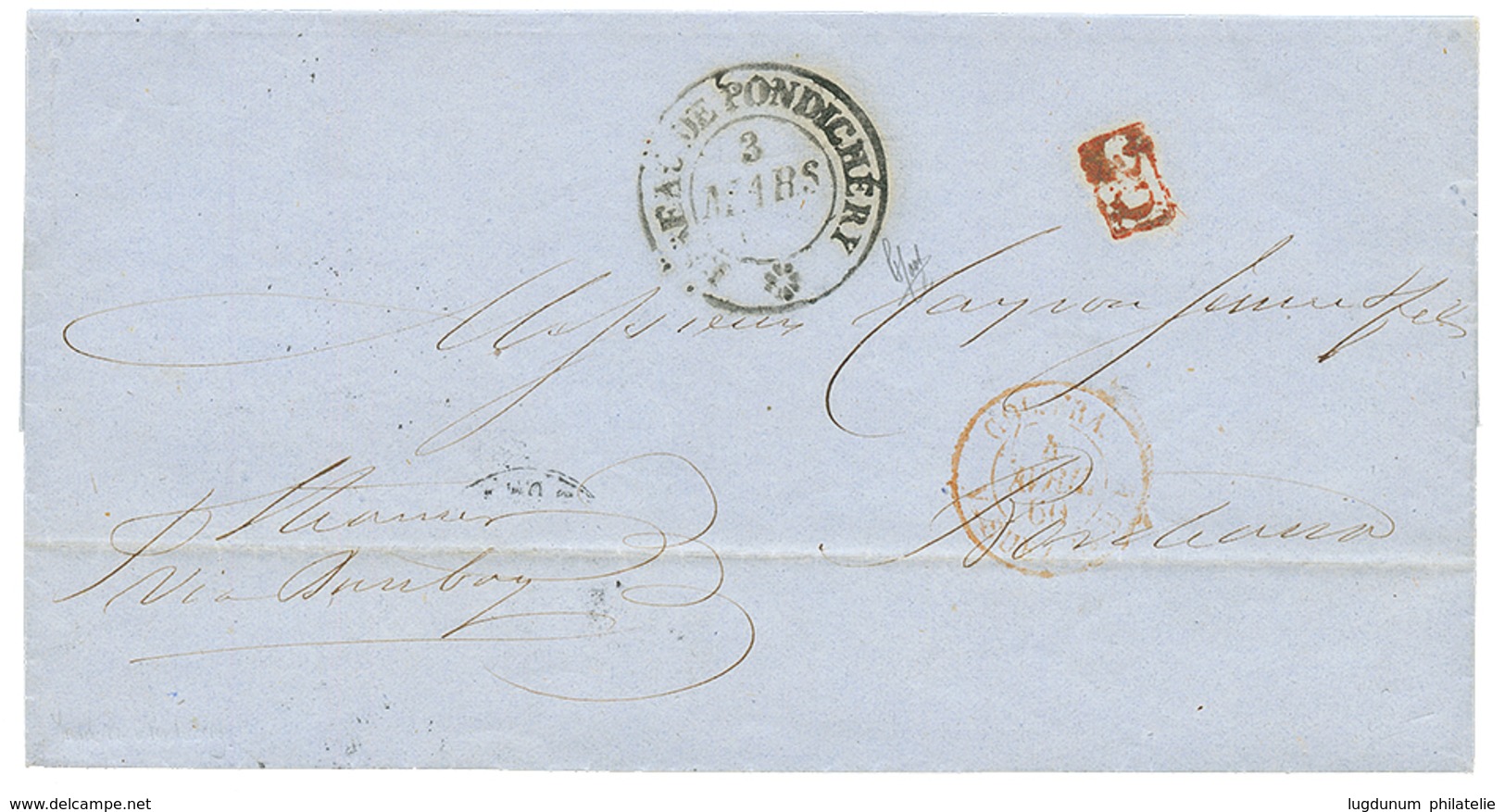 1860 BUREAU DE PONDICHERY + PD Encadré (payé En Numéraire) Sur Lettre Avecc Texte Pour BORDEAUX. TB. - Otros & Sin Clasificación