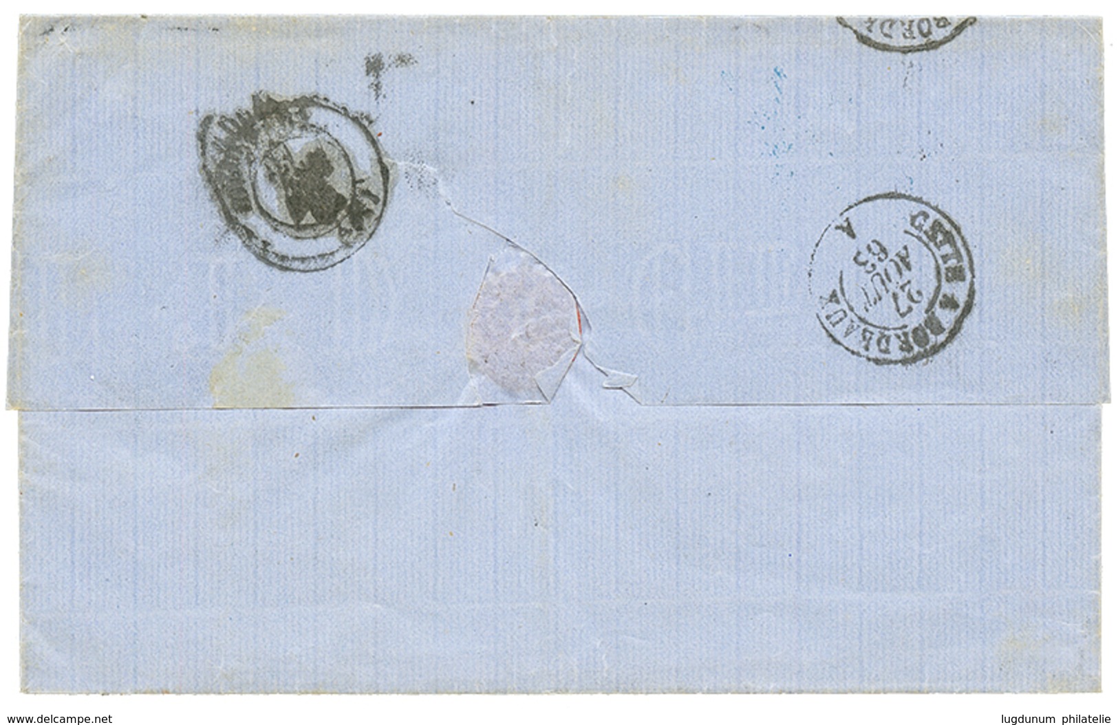 "Taxe 14" : 1863 Rare Cachet Taxe 14 + BUREAU DE PONDICHERY Sur Lettre En Double Port Pour La FRANCE. RARE. TTB. - Autres & Non Classés
