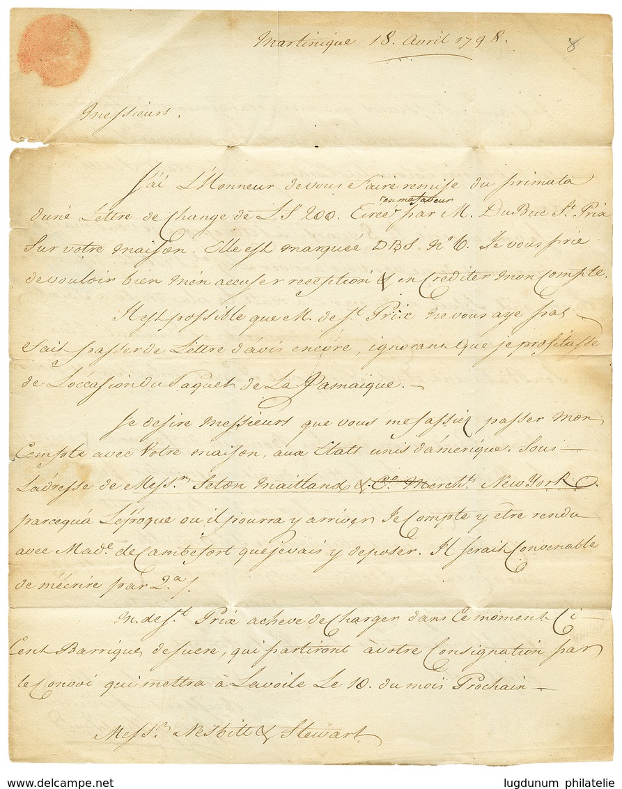 Seconde OCCUPATION ANGLAISE (1794-1802) : 1798 Taxe Anglaise "1/8" Sur Lettre Avec Texte Daté "MARTINIQUE" Pour LONDRES. - Otros & Sin Clasificación