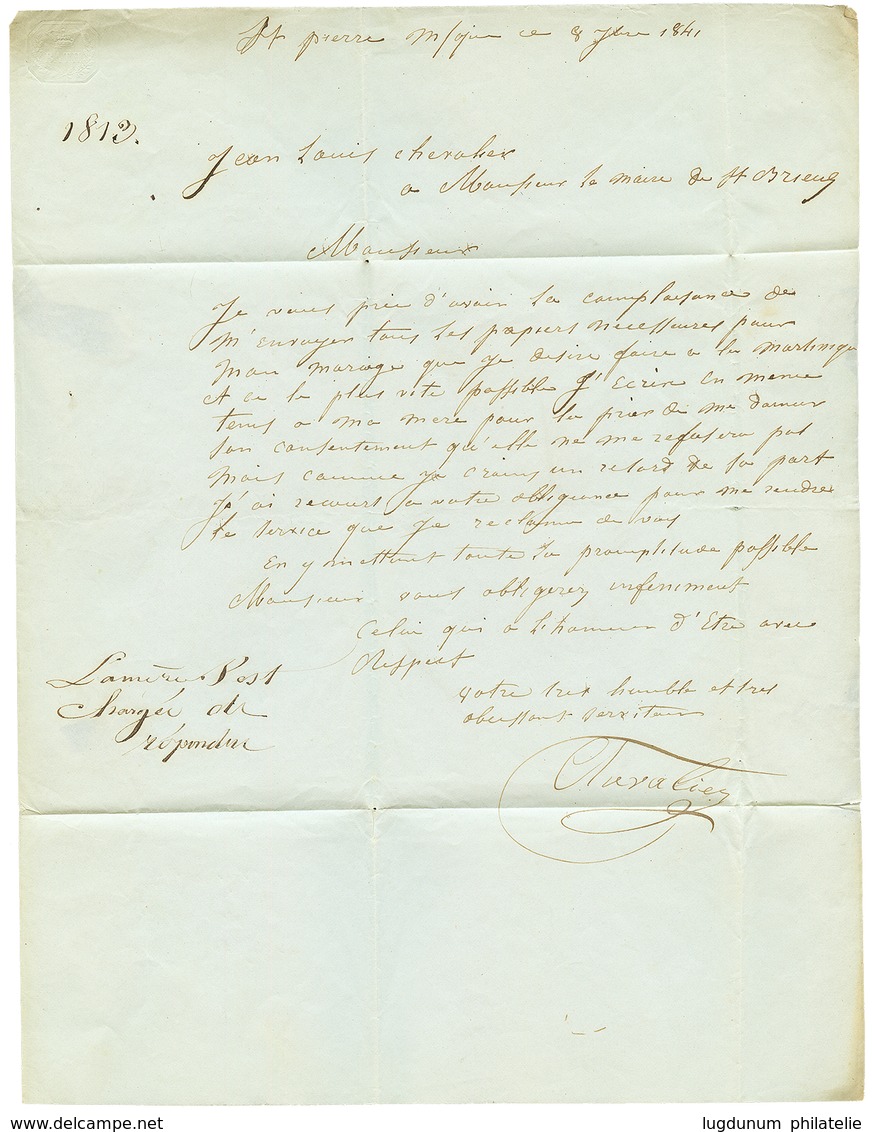1841 Cachet MARTINIQUE + OUTREMER LE HAVRE Sur Lettre Avec Texte De ST PIERRE Pour ST BRIEUC. TTB. - Andere & Zonder Classificatie