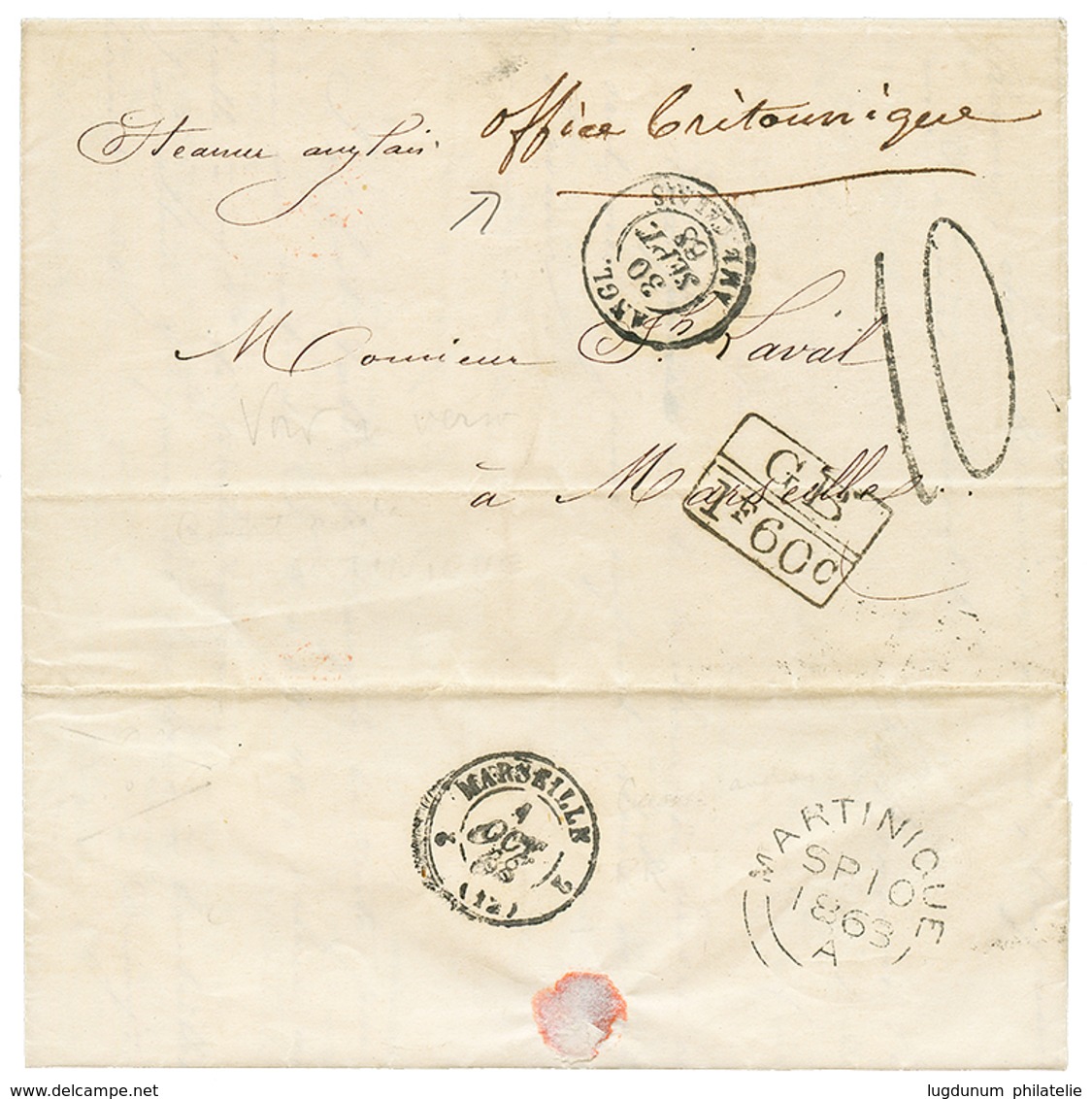 1868 Cachet Anglais MARTINIQUE (verso) + Recto GB/1F60 + "OFFICE BRITANNIQUE" Manus. Sur Lettre Avec Texte De ST PIERRE  - Autres & Non Classés