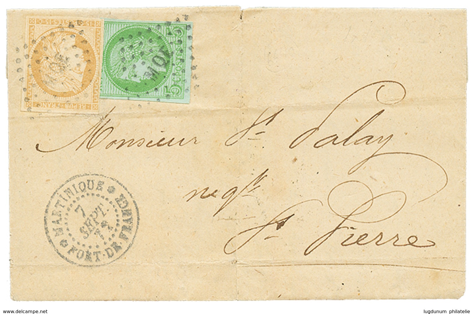 1872 CG CERES 5c + 15c Obl. MQE + MARTINIQUE FORT DE FRANCE Sur Lettre Pour ST PIERRE. TB. - Autres & Non Classés