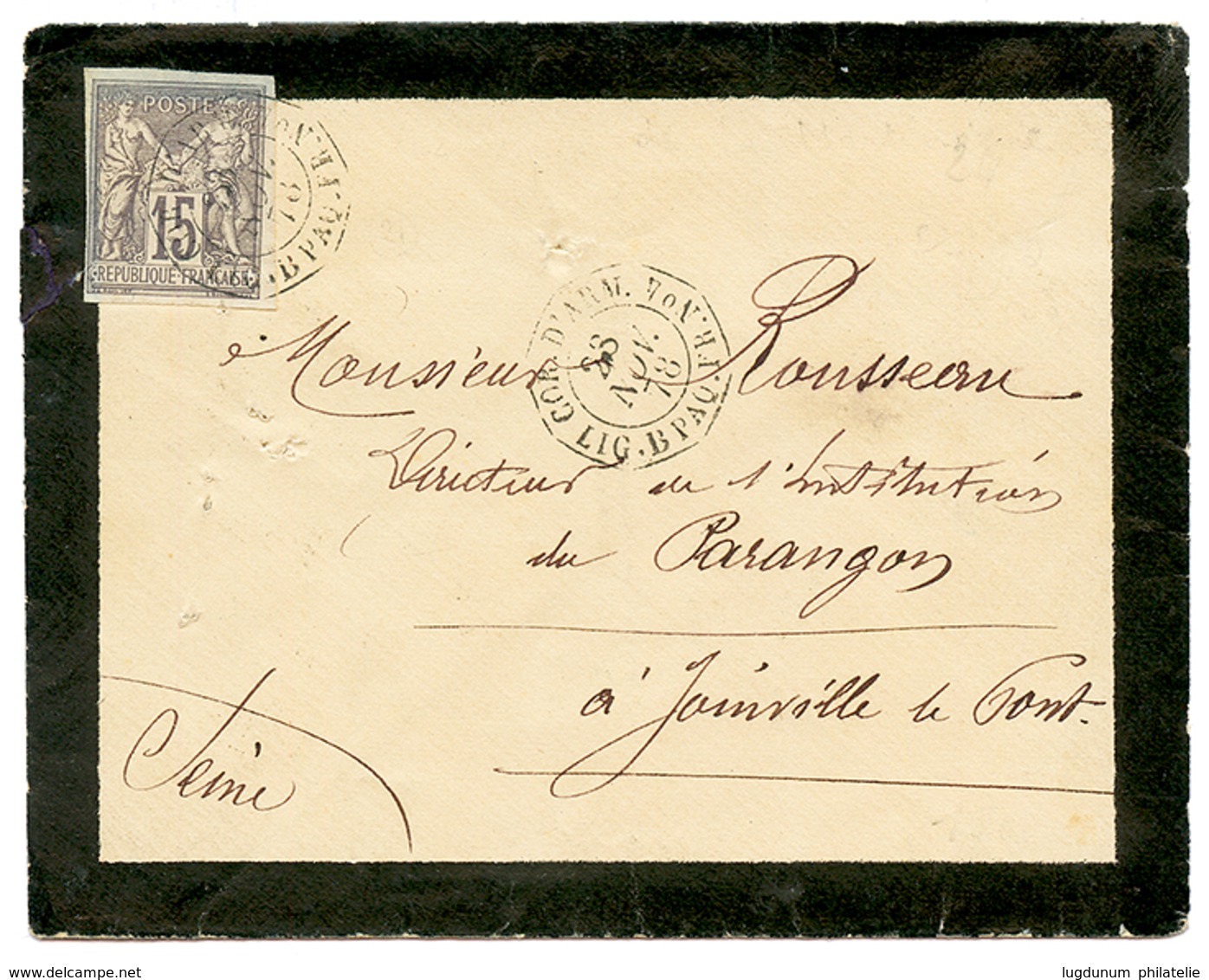 1878 CG 15c SAGE Gris Obl. CORR. D'ARM. LIG. B PAQ FR N°4 Sur Env. De Militaire De MARTINIQUE Pour La FRANCE. Rare Avec  - Otros & Sin Clasificación