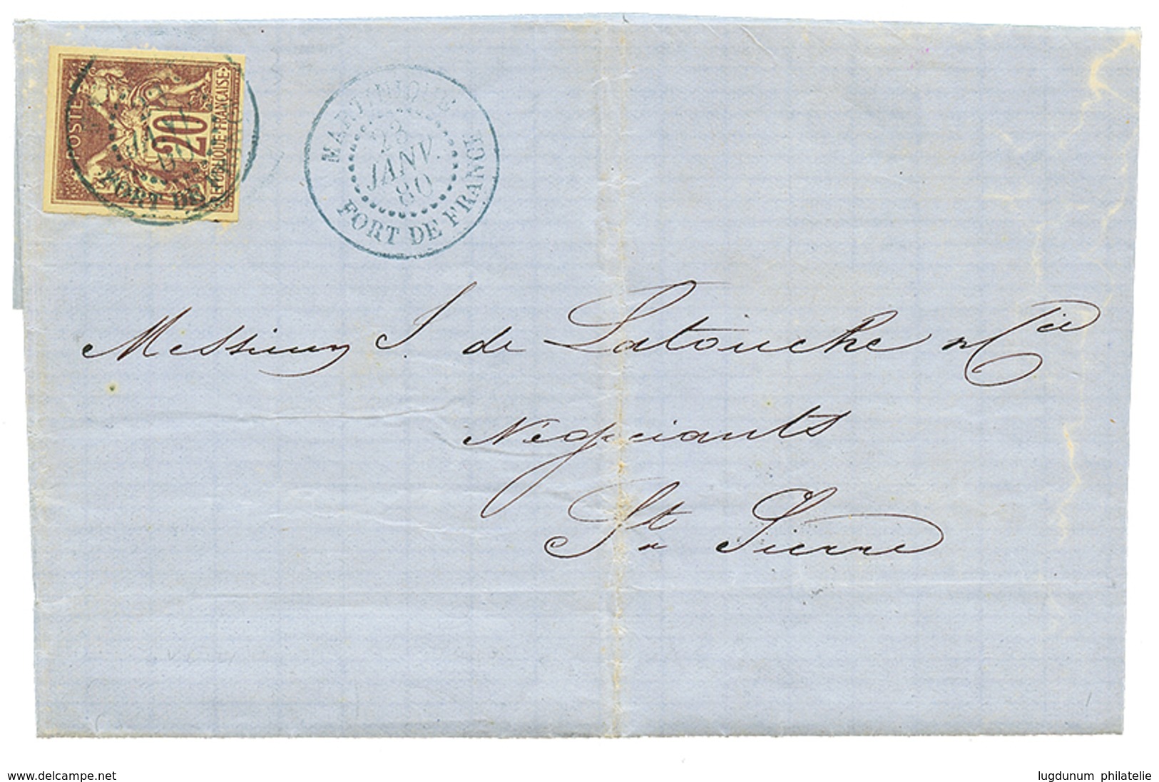 1880 CG 20c SAGE TTB Margé Obl. MARTINIQUE FORT DE FRANCE Sur Lettre Avec Texte Pour ST PIERRE. TTB. - Autres & Non Classés