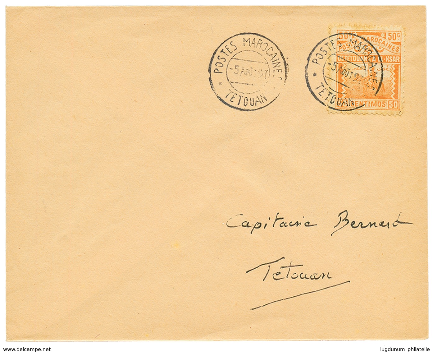 MAROC : POSTE LOCALE 1897 50c Obl. POSTE MAROCAINE TETOUAN Sur Enveloppe. TTB. - Otros & Sin Clasificación