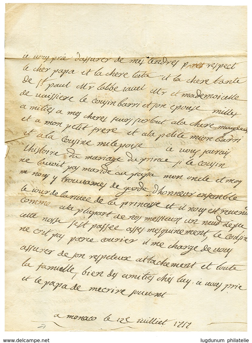 1717 "DE MONACO" Manuscrit + "ROUTE Du LANGEDOC" Sur Lettre Avec Texte Daté "MONACO" Pour SARLAT. TTB. - Otros & Sin Clasificación