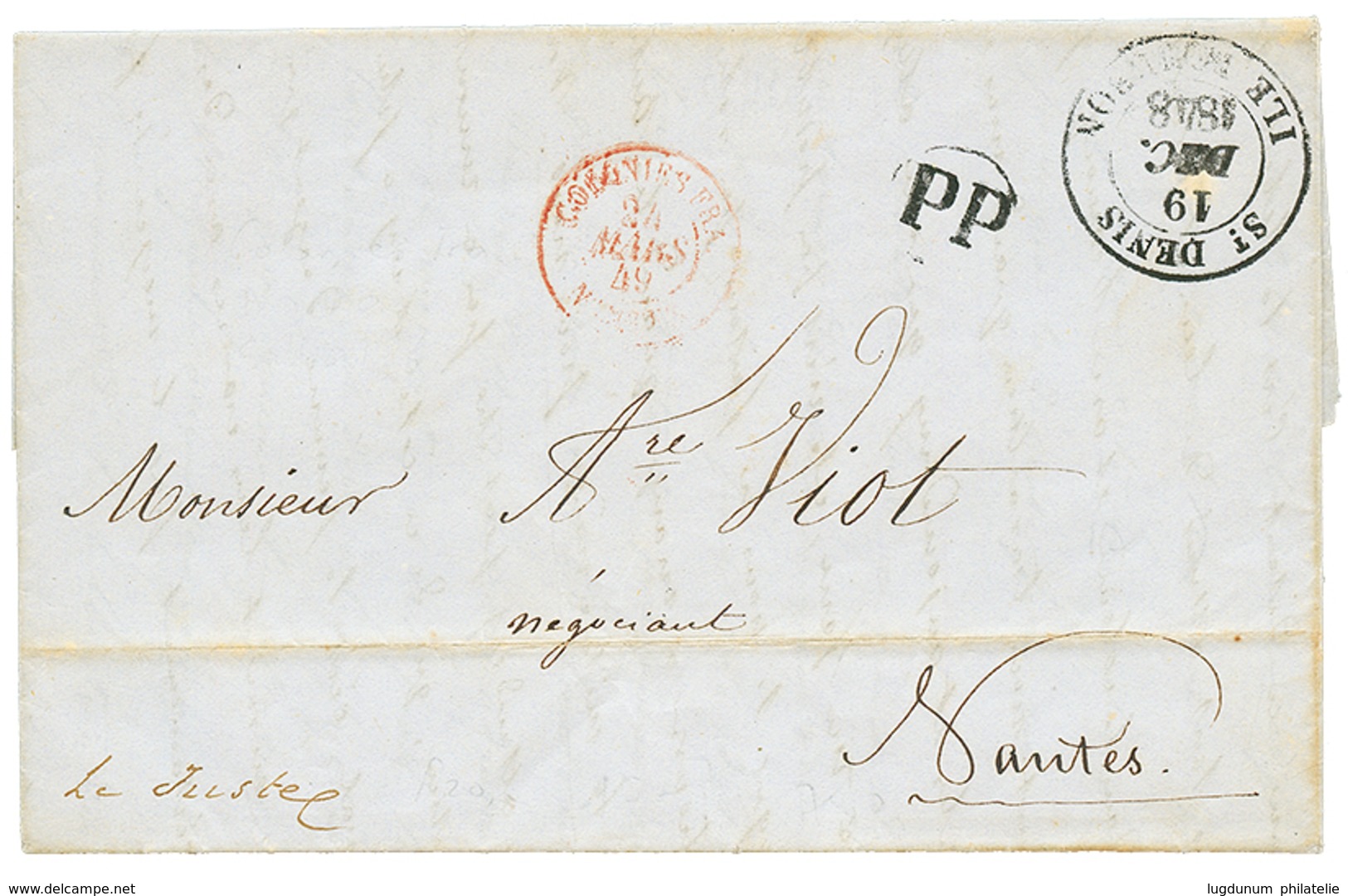 1848 ST DENIS ILE DE LA REUNION + P.P Sur Lettre Avec Texte Daté "STE MARIE" Pour La FRANCE. Origine Rare. TTB. - Autres & Non Classés