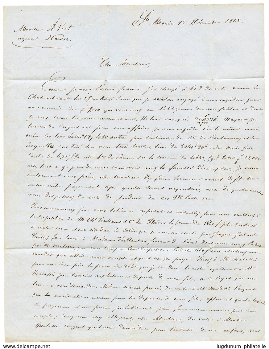 1848 ST DENIS ILE DE LA REUNION + P.P Sur Lettre Avec Texte Daté "STE MARIE" Pour La FRANCE. Origine Rare. TTB. - Andere & Zonder Classificatie