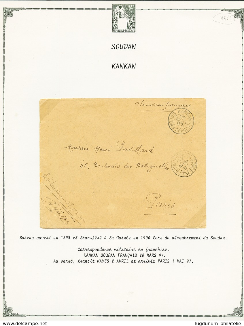 1897 KANKAN SOUDAN FRANCAIS + SOUDAN LIGNE J N°2 Sur Enveloppe Pour PARIS. TTB. - Autres & Non Classés