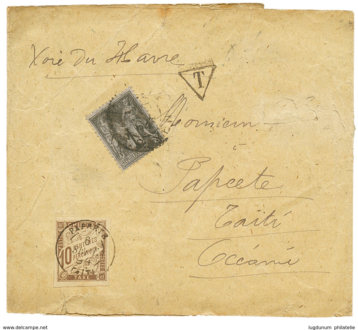 1894 FRANCE 1c SAGE Obl. Sur Bande D' IMPRIME Pour PAPETE (TAIHITI) Taxée à L' Arrivée Avec TAXE COLONIE GENERALE 10c Ob - Autres & Non Classés