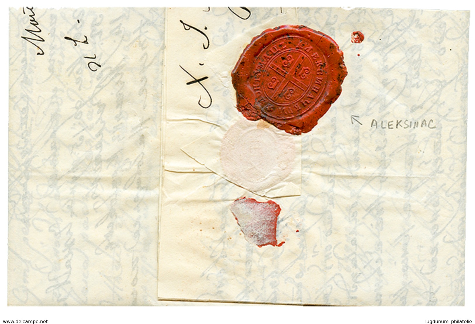 1848 Rare Disinfected Seal ALEKSINAC On Reverse Of Entire Letter From MONASTIR (BITOLA). Inside Negativ Disinfected Cach - Andere & Zonder Classificatie