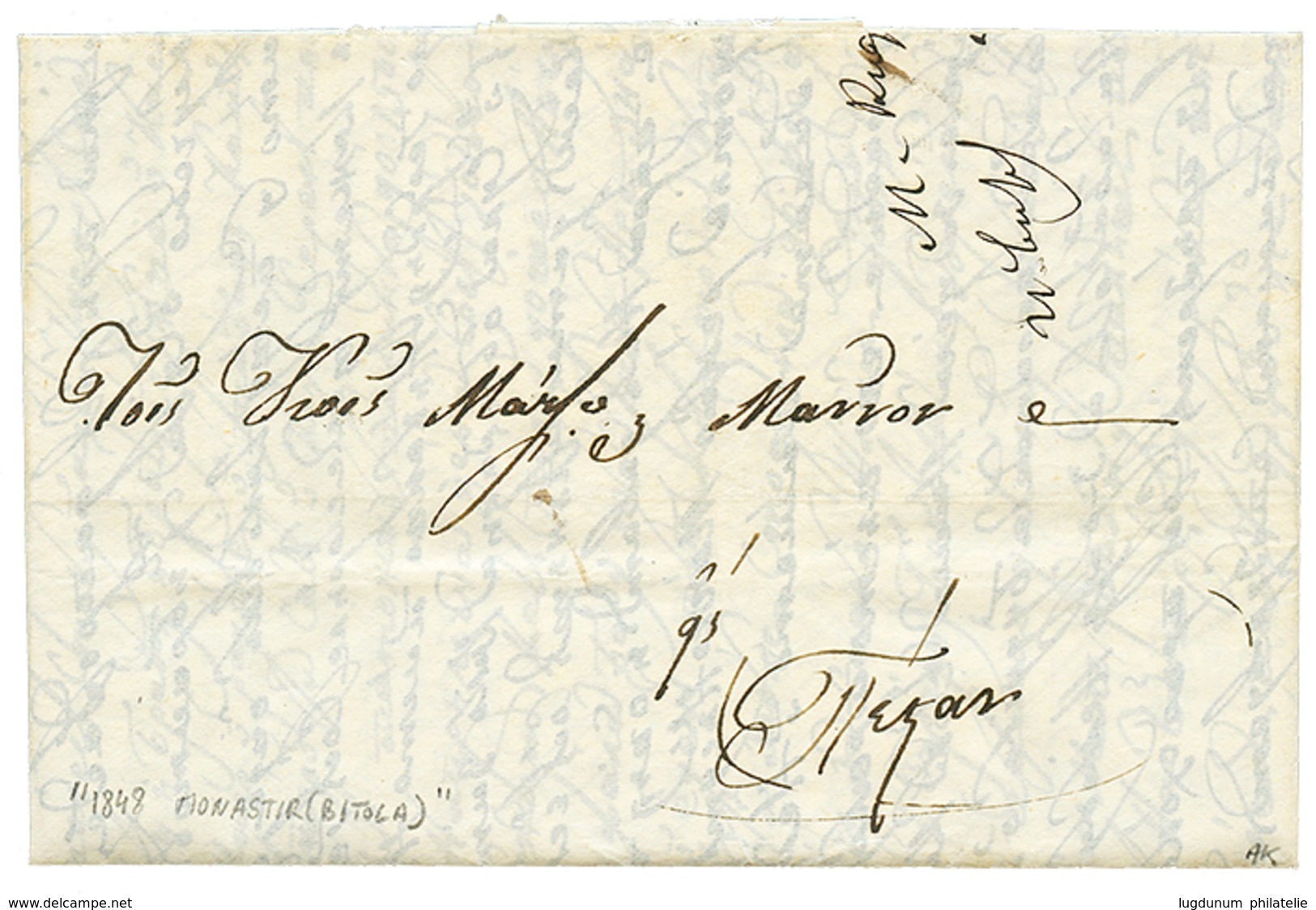 1848 Rare Disinfected Seal ALEKSINAC On Reverse Of Entire Letter From MONASTIR (BITOLA). Inside Negativ Disinfected Cach - Otros & Sin Clasificación