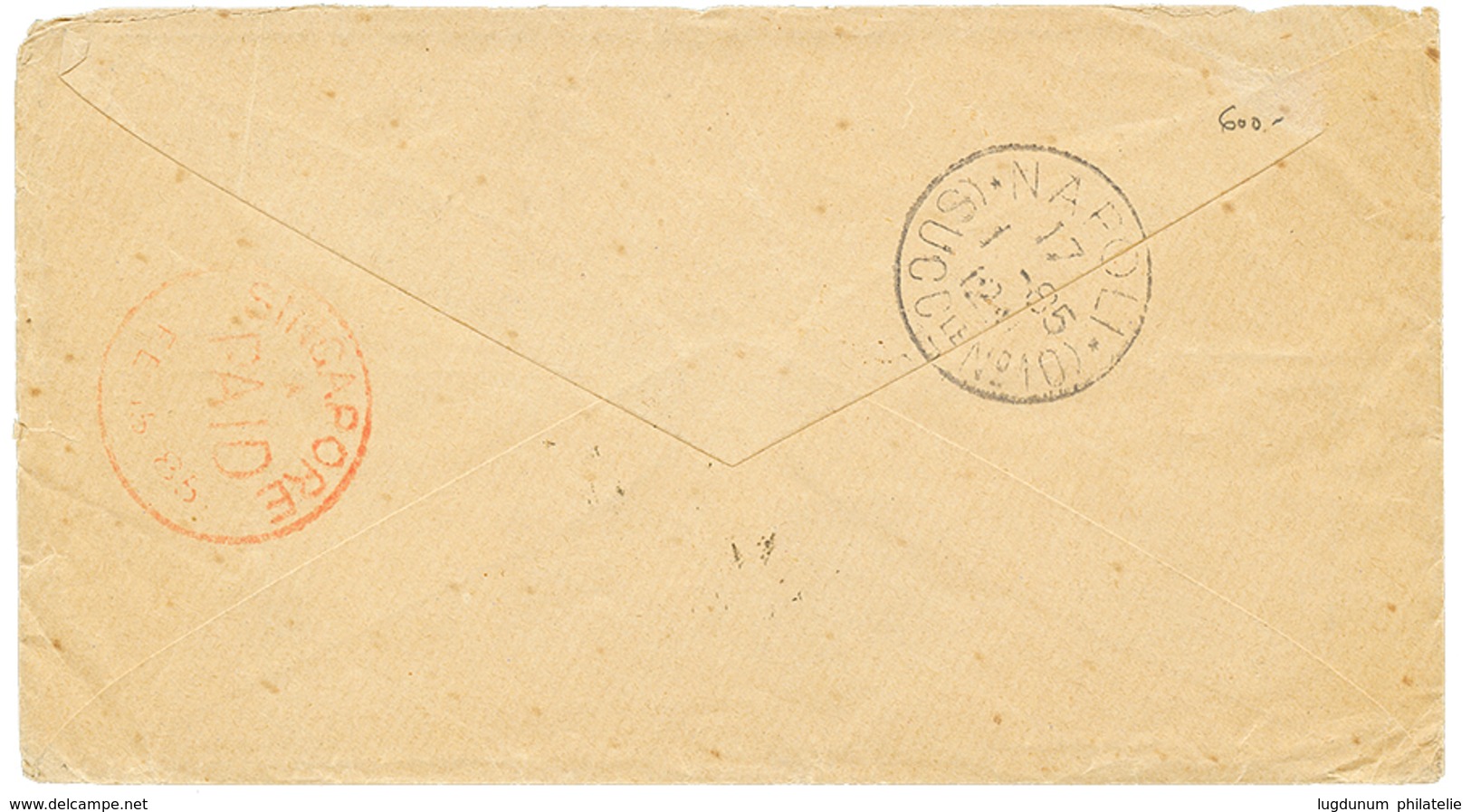 AUSTRIA To THAILAND : 1885 10k Strip Of 3 Canc. TRIEST On Envelope To BANGKOK (SIAM). Verso, Large Red Cds SINGAPORE PAI - Autres & Non Classés