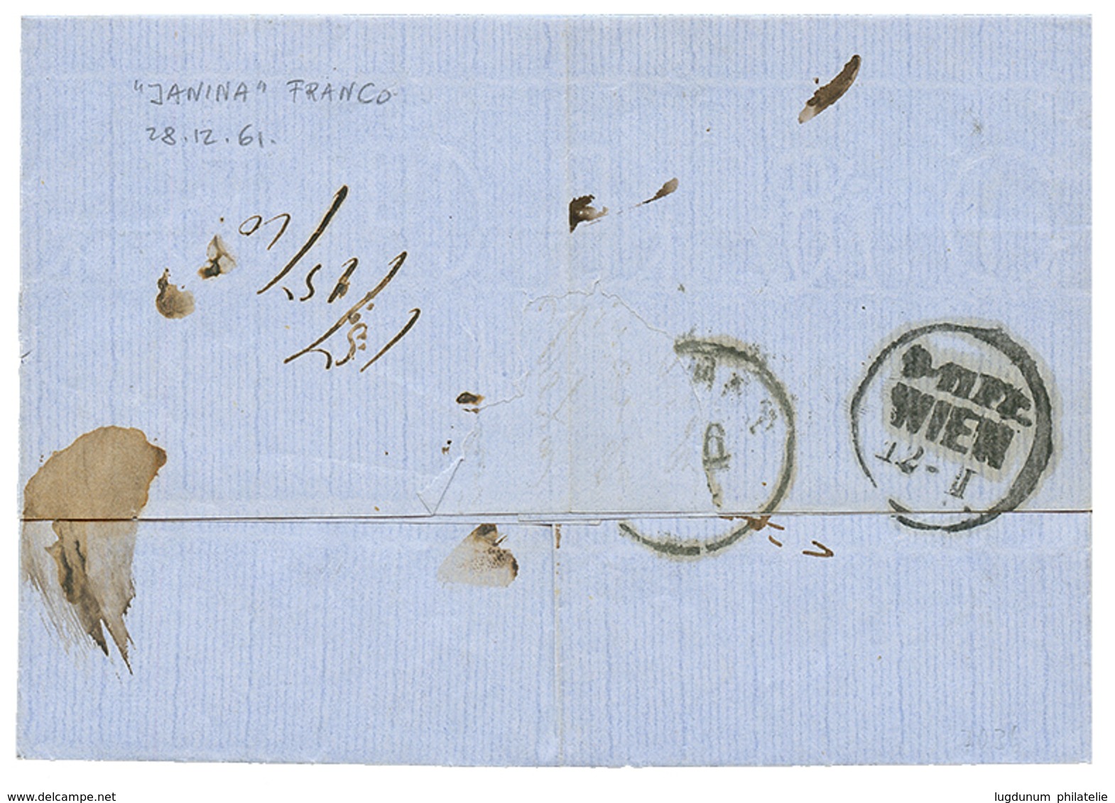 "JANINA" : 1861 JANINA + FRANCO On Entire Letter To VIENNA. Superb. - Levant Autrichien