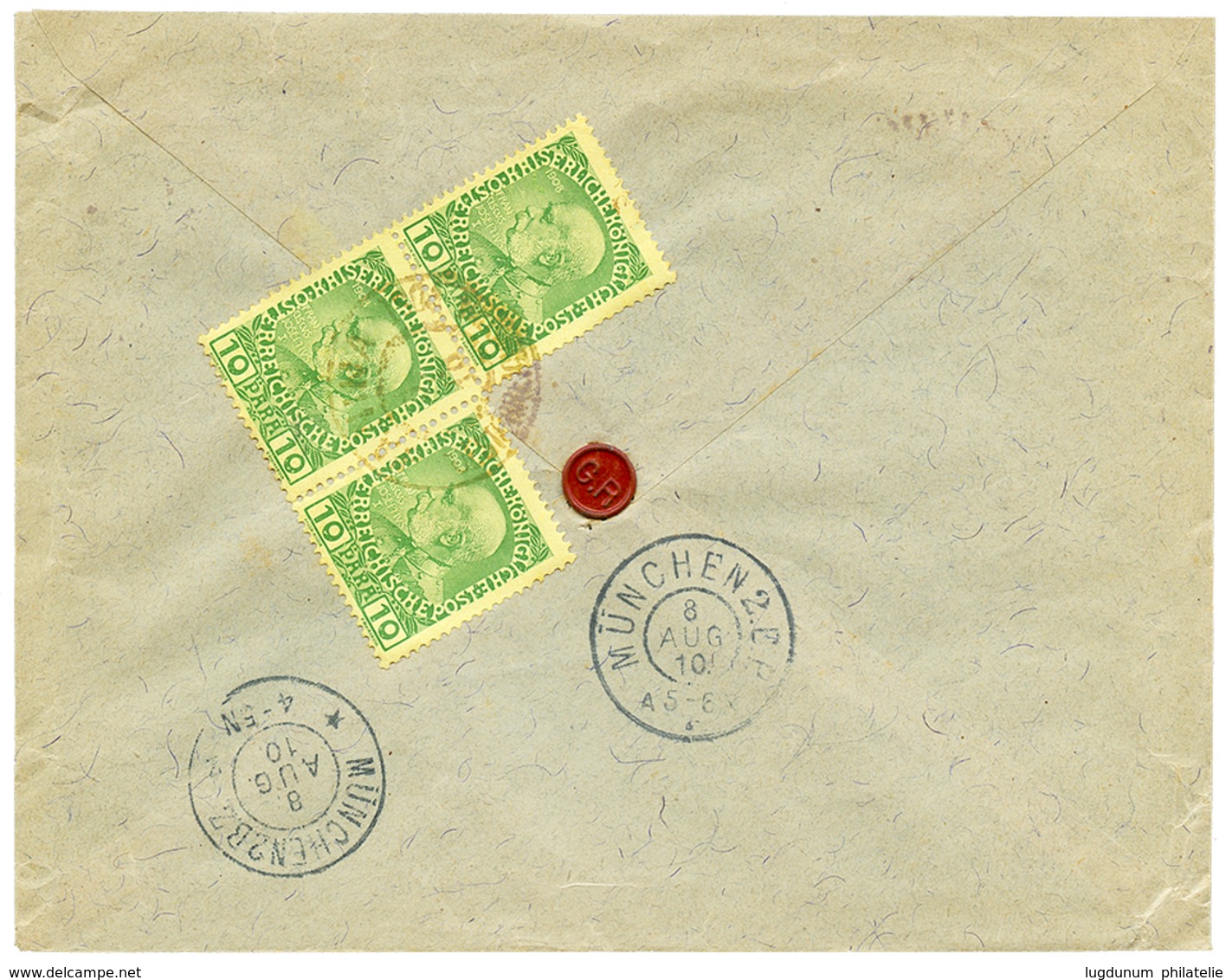 "JANINA" : 1910 1P(x2) + Verso10p(x3) Canc. JANINA On REGISTERED Envelope To GERMANY. Vf. - Levant Autrichien