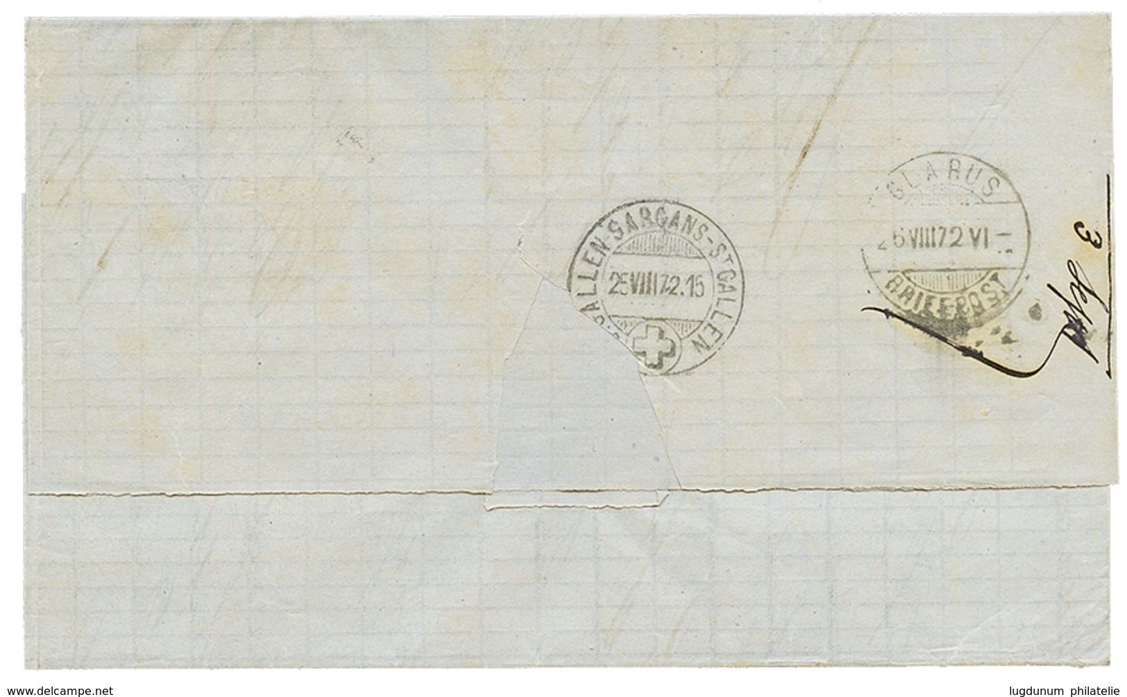 "VARNA " : 1872 10 Soldi(x2) Canc. LETTERE ARIVATE/ PER MARE/ VARNA On Cover From CONSTANTINOPLE To GLARUS (SWITZERLAND) - Oriente Austriaco