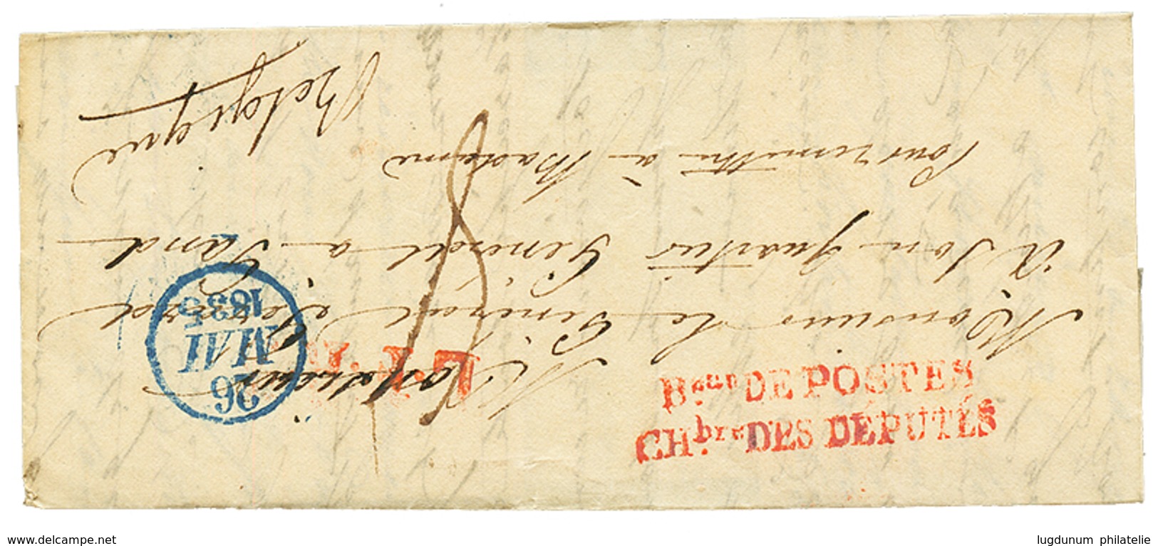 1835 Rare Boxed Entry Mark FRANCE PAR MENIN In Red On Reverse Of Entire Letter From PARIS To GAND. Recto, Bau DE POSTES/ - Autres & Non Classés