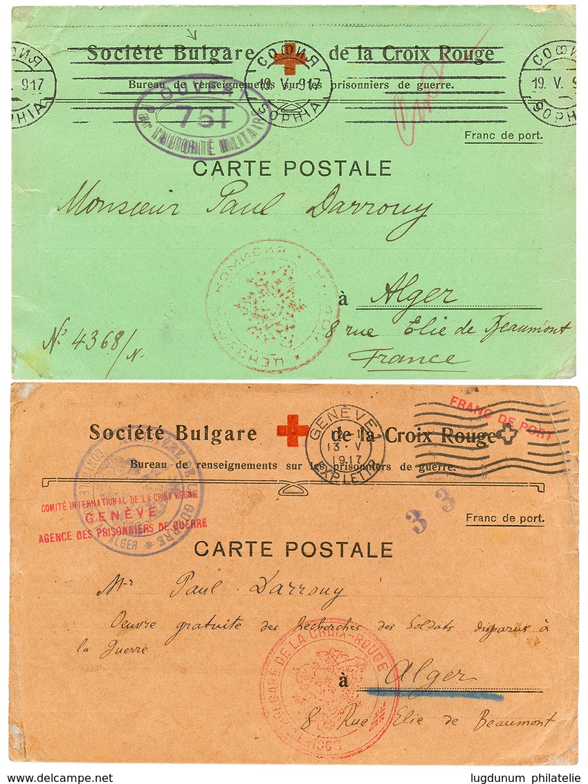 BULGARIA - RED-CROSS WORLD WAR I : 1917 2 Rare RED CROSS POSTACARD "SOCIETE BULGARE DE LA CROIX ROUGE" Datelined From SO - Andere & Zonder Classificatie