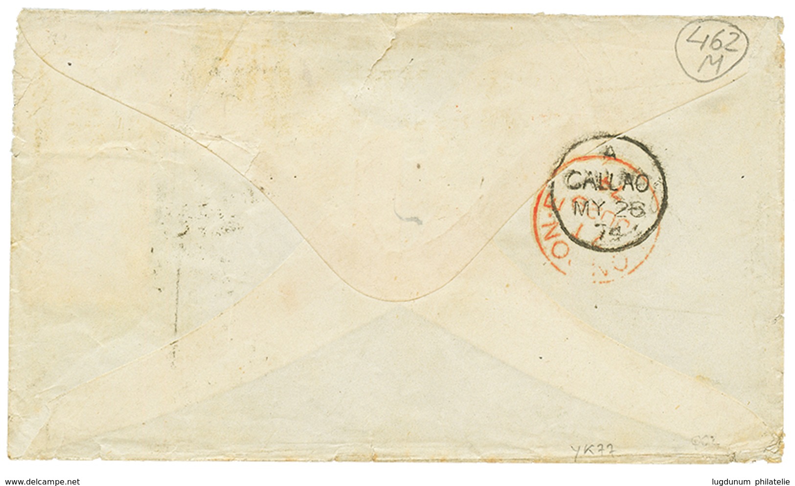 "CALLAO PERU " : 1874 GB 6d + 1 SHILLING + PERU 10c Canc. C38 + CALLAO (verso) On Envelope To ENGLAND. Vf Mixed Franking - Autres & Non Classés