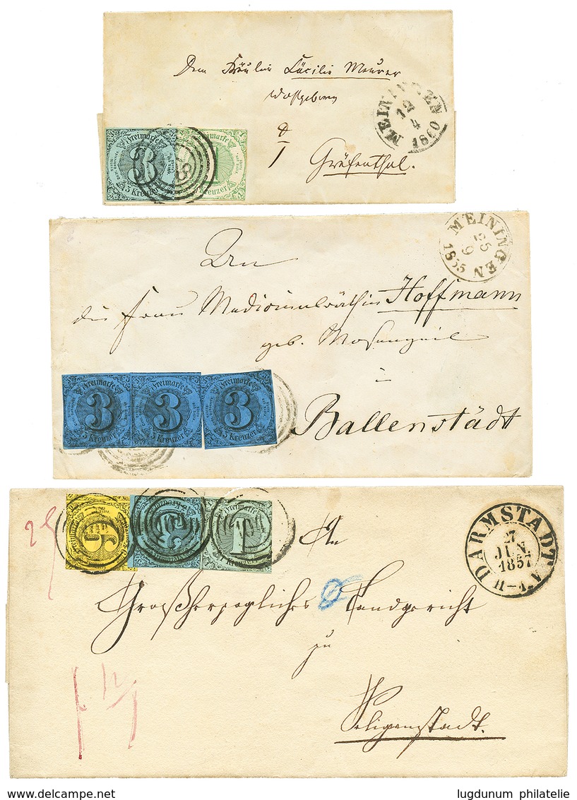 THURN U. TAXIS : 1855/60 Lot 3 Covers With Nice Franking From MEININGEN(x2) And DARMSTADT. Vf. - Autres & Non Classés