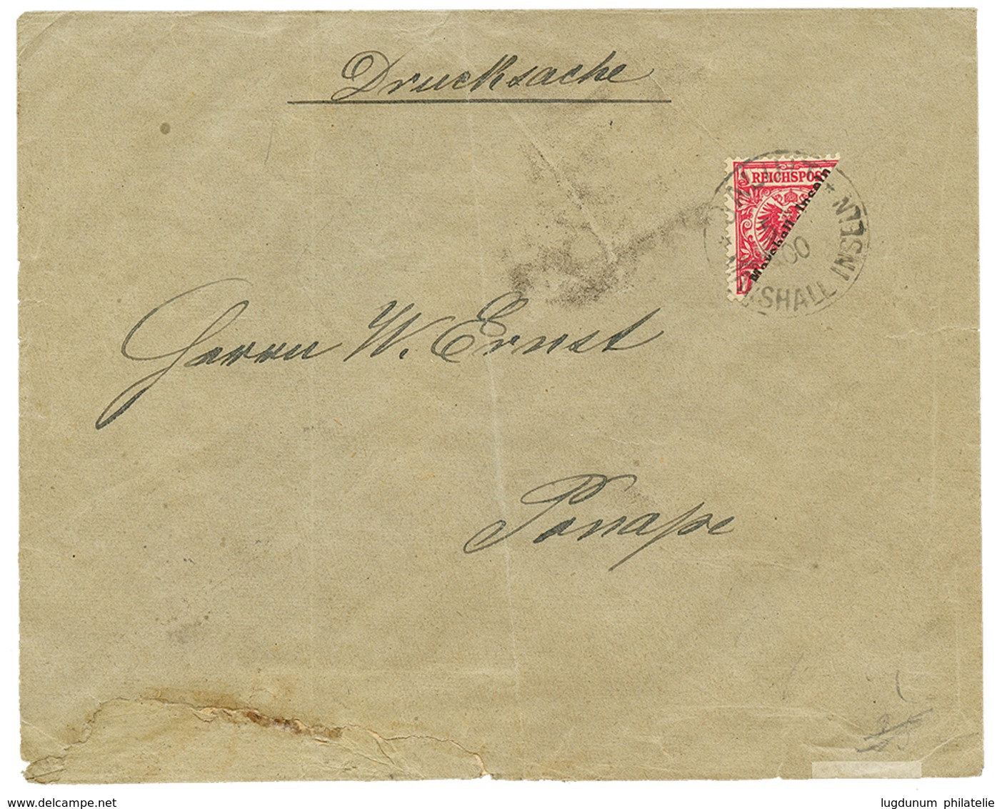 MARSCHALL ISLANDS : 1900 Bisect 10pf Canc. JALUIT MARSHALL INSELN On Envelope (faults) To PONAPE. Verso, PONAPE KAROLINE - Marshalleilanden