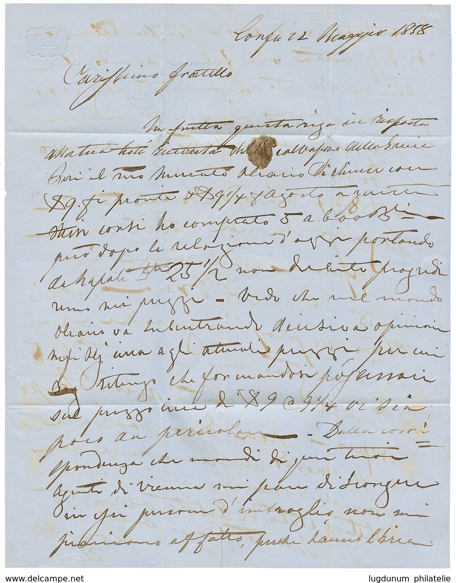 CORFU Via ALEXANDRIA(EGYPT) : 1858 COL. VAPORE D' ALESSANDRIA + Tax Marking On Entire Letter Datelined "CORFU" To TRIEST - Iles Ioniques