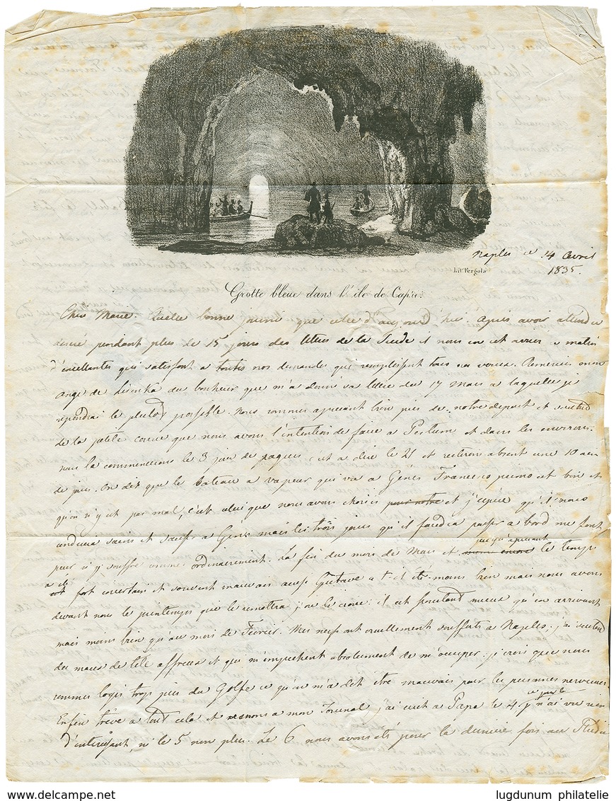 "ITALY To SWEDEN ": 1835 Exceptionnal Litho. "GROTTE Bleue Dans L' Ile De CAPRI" On Entire Letter From NAPOLI To STOCKHO - Sin Clasificación